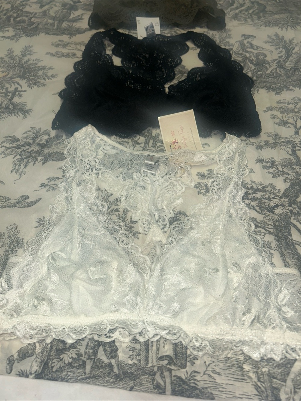 Wishlist Lace Bralette trio — Black & White and green